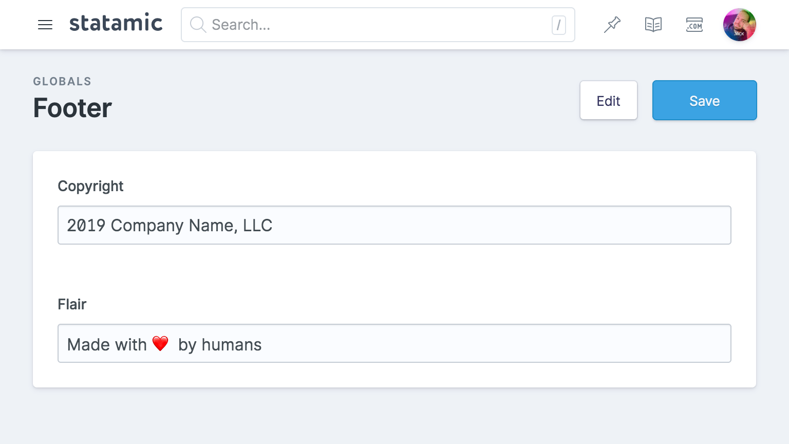 Statamic Global Set Example